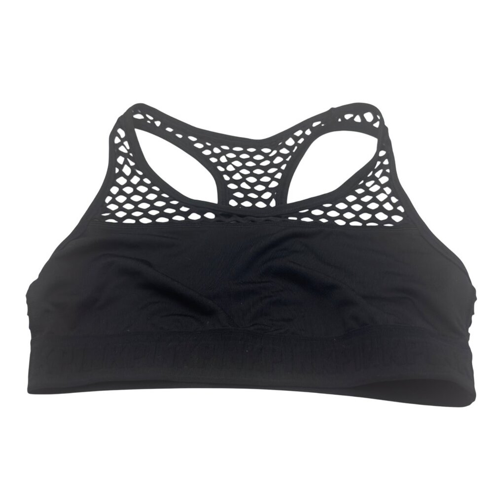 Victorias Secret Pink Ultimate Unlined Mesh Sports Bra Medium Black Racerback